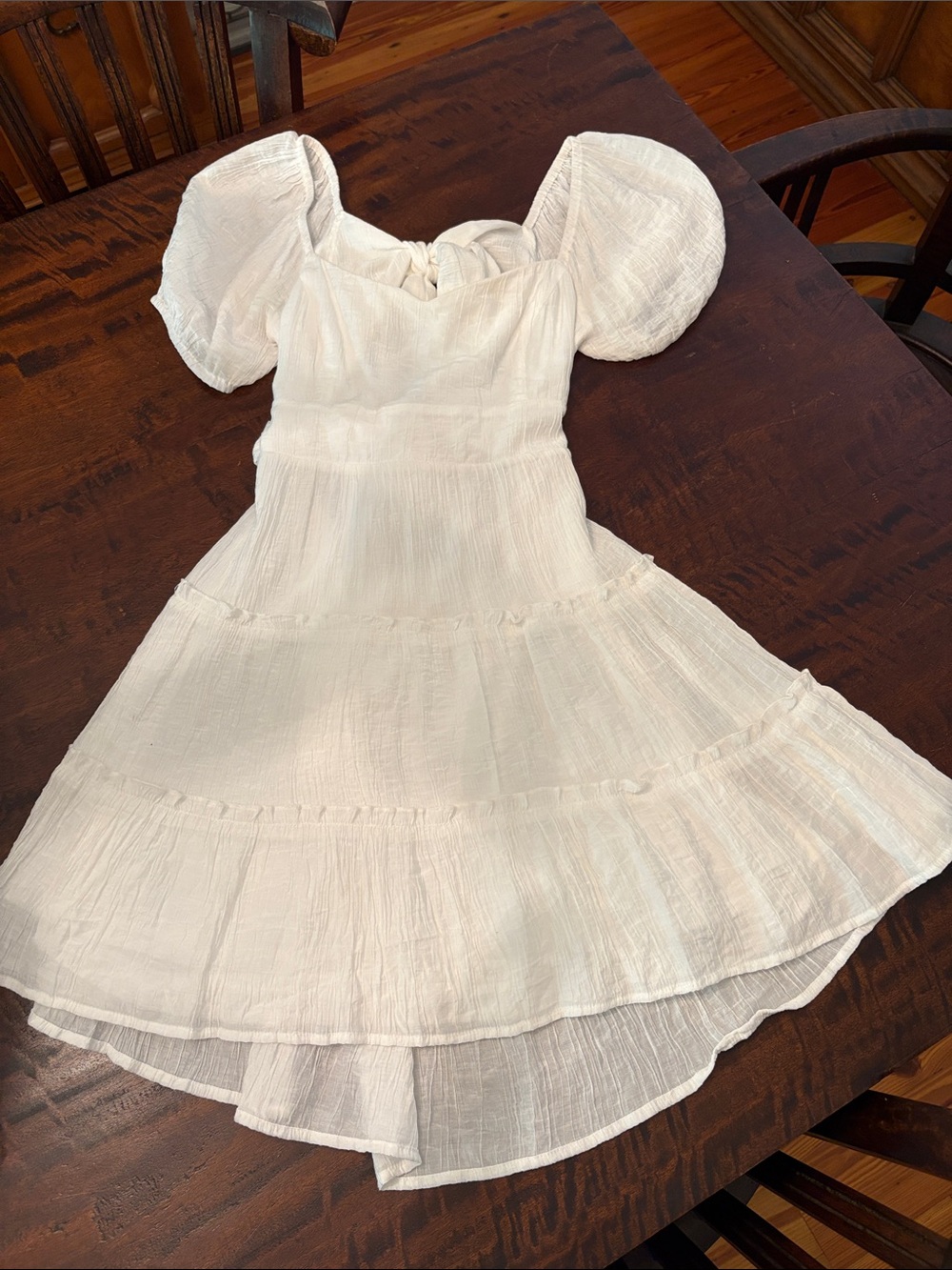 Altar'd State White Puff-Sleeve Tiered Mini Dress Size Small